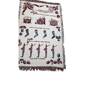 Vintage Christmas-Themed Woven Cotton Throw Blanket 47" X 70" Made In Spain